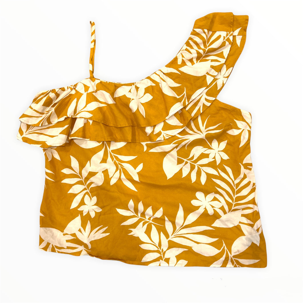 1.29 TOP Sz XL Gold/Cream Ruffled One Shoulder